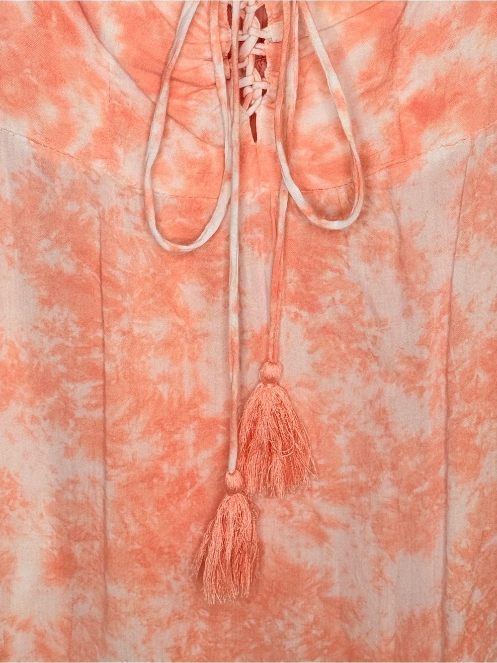 Tiare Hawaii Orange White Tie Dye Lace Up Ruffle Mini Dress One Size - Picture 5 of 5